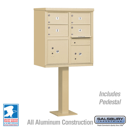 Salsbury 3305-U 4 Door Cluster Mailbox Premium Package with Pedestal and Installation Hardware