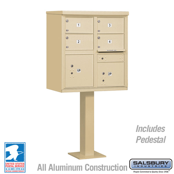 Salsbury 3305-U 4 Door Cluster Mailbox Premium Package with Pedestal and Installation Hardware