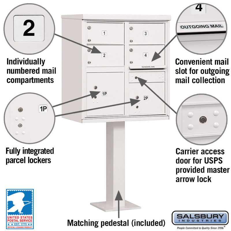Salsbury Cluster Box Unit with 4 Doors and 2 Parcel Lockers with USPS Access – Type V