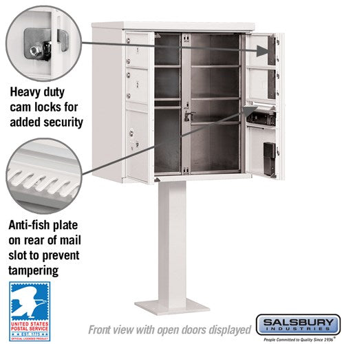 Salsbury 3305-U 4 Door Cluster Mailbox Premium Package with Pedestal and Installation Hardware
