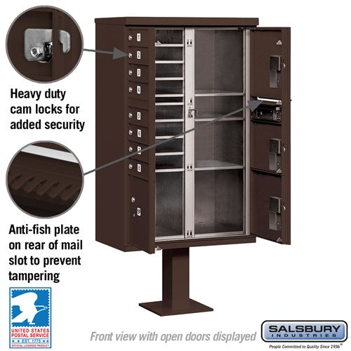 Salsbury 3306-U 8 Door Cluster Mailbox Premium Package with Pedestal and Installation Hardware