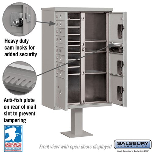 Salsbury 3306-U 8 Door Cluster Mailbox Premium Package with Pedestal and Installation Hardware