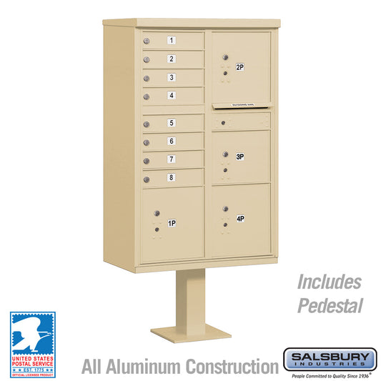 Salsbury 3306-U 8 Door Cluster Mailbox Premium Package with Pedestal and Installation Hardware