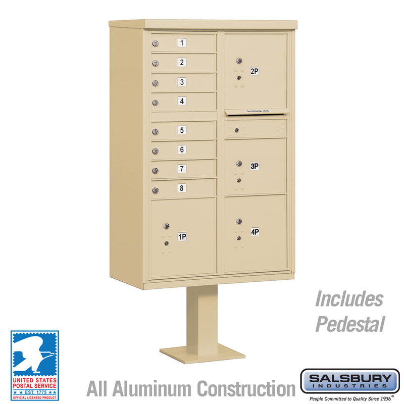 Salsbury 3306-U 8 Door Cluster Mailbox Premium Package with Pedestal and Installation Hardware