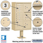 Salsbury 3306-U 8 Door Cluster Mailbox Premium Package with Pedestal and Installation Hardware