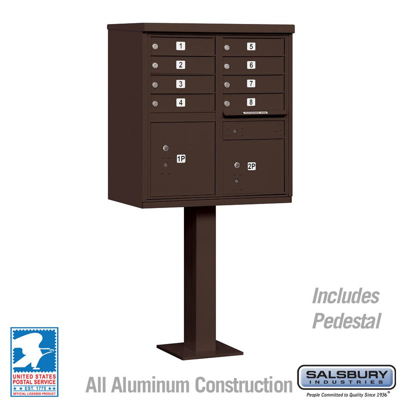 Salsbury Cluster Box Unit with 8 Doors and 2 Parcel Lockers in Bronze with USPS Access – Type I