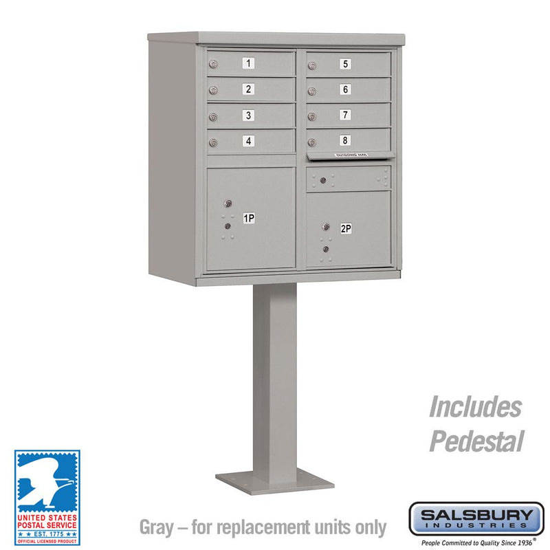 Salsbury Cluster Box Unit with 8 Doors and 2 Parcel Lockers in Gray with USPS Access – Type I