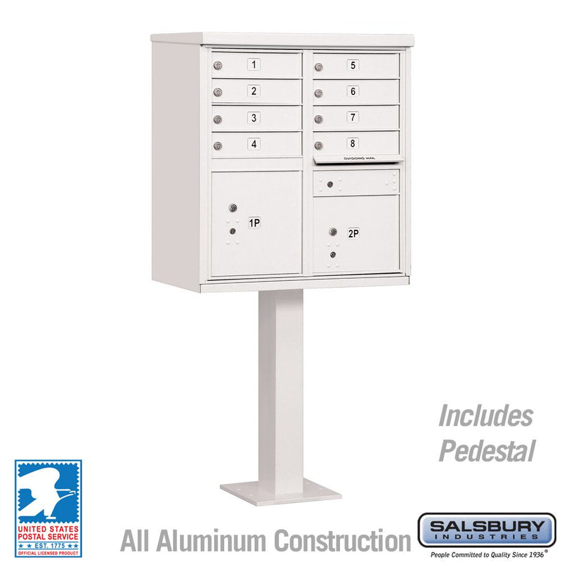 Salsbury Cluster Box Unit with 8 Doors and 2 Parcel Lockers in White with USPS Access – Type I