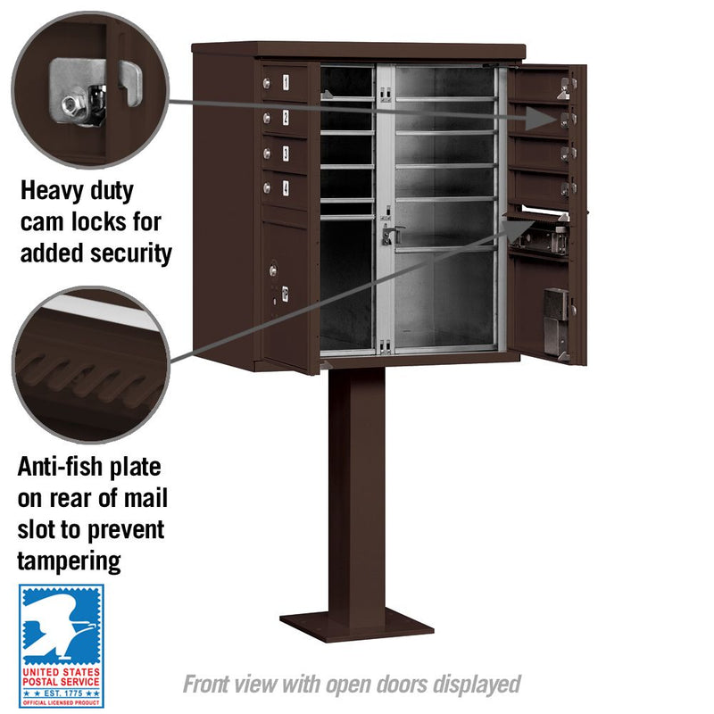 16 Door High Security USPS Cluster Mailbox CBU with 2 Parcel Lockers, Pedestal Included