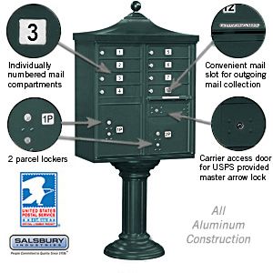 Salsbury Regency Decorative Cluster Box Unit with 8 Doors and 2 Parcel Lockers with USPS Access – Type I