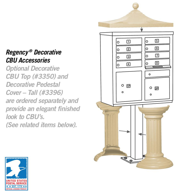 8 Door High Security USPS Cluster Mailbox CBU with 2 Parcel Lockers, Pedestal Included