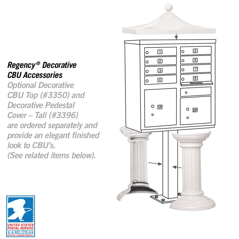 8 Door High Security USPS Cluster Mailbox CBU with 2 Parcel Lockers, Pedestal Included