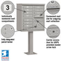 12 Door High Security USPS Cluster Mailbox CBU with 1 Parcel Locker, Pedestal Included