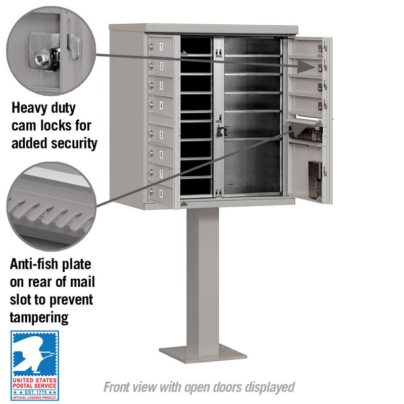 12 Door High Security USPS Cluster Mailbox CBU with 1 Parcel Locker, Pedestal Included