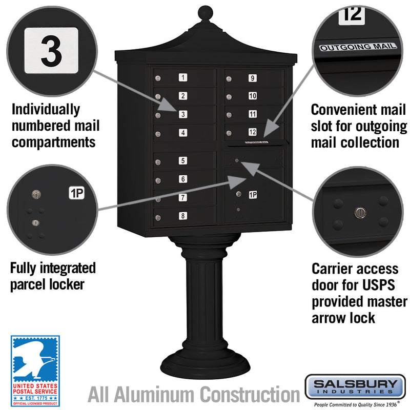 Salsbury Regency Decorative Cluster Box Unit with 12 Doors and 1 Parcel Locker with USPS Access – Type II