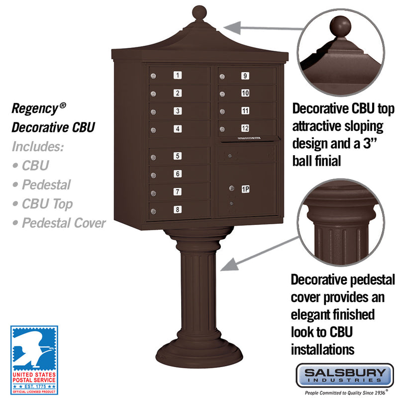 Salsbury Regency Decorative Cluster Box Unit with 12 Doors and 1 Parcel Locker with USPS Access – Type II