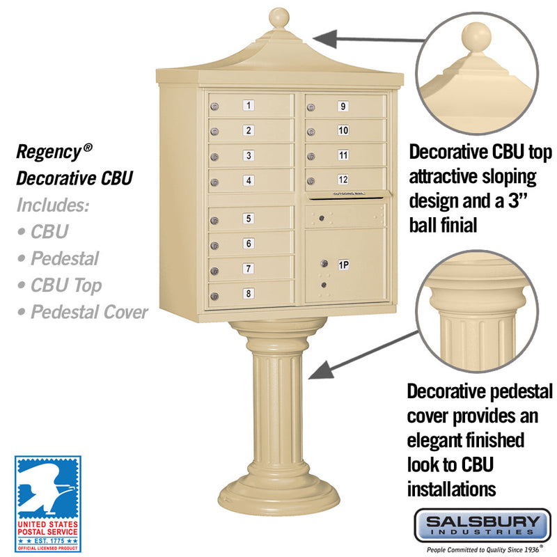 Salsbury Regency Decorative Cluster Box Unit with 12 Doors and 1 Parcel Locker with USPS Access – Type II