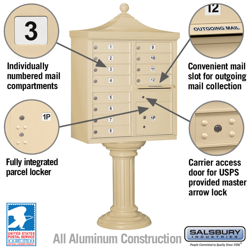 Salsbury Regency Decorative Cluster Box Unit with 12 Doors and 1 Parcel Locker with USPS Access – Type II
