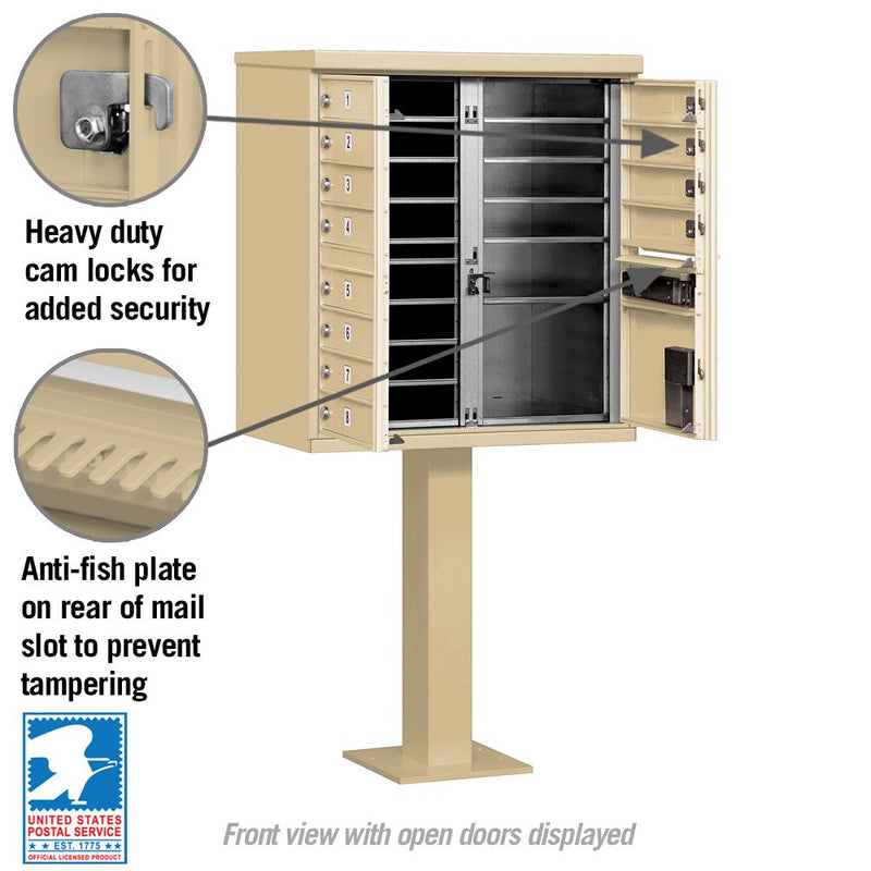 12 Door High Security USPS Cluster Mailbox CBU with 1 Parcel Locker, Pedestal Included