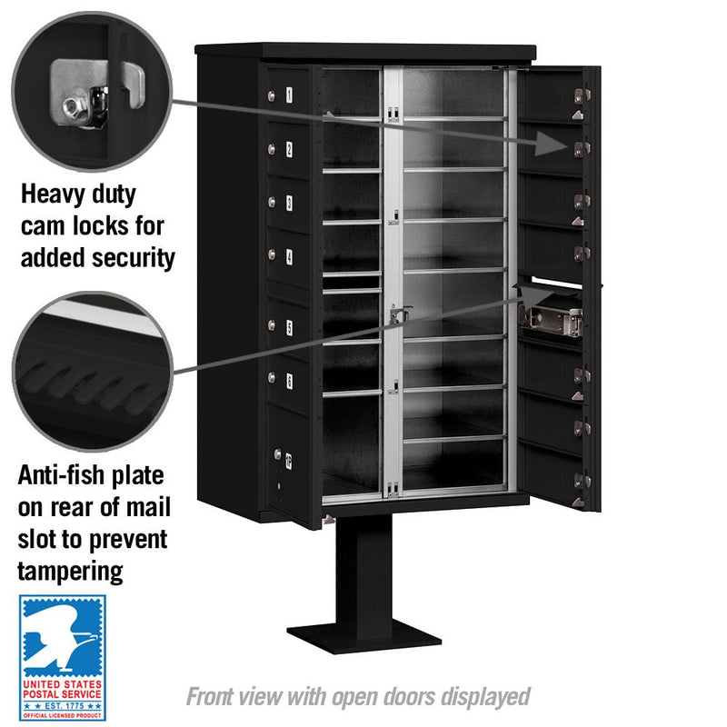 12 Door High Security USPS Cluster Mailbox CBU with 1 Parcel Locker, Pedestal Included