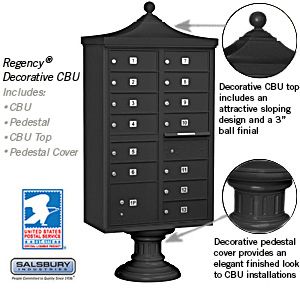 Salsbury Regency Decorative Cluster Box Unit with 13 Doors and 1 Parcel Locker with USPS Access – Type IV