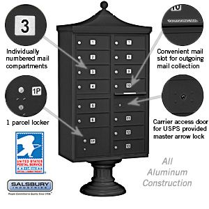 Salsbury Regency Decorative Cluster Box Unit with 13 Doors and 1 Parcel Locker with USPS Access – Type IV