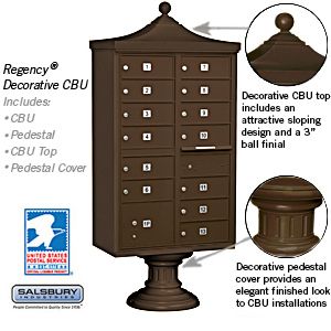 Salsbury Regency Decorative Cluster Box Unit with 13 Doors and 1 Parcel Locker with USPS Access – Type IV