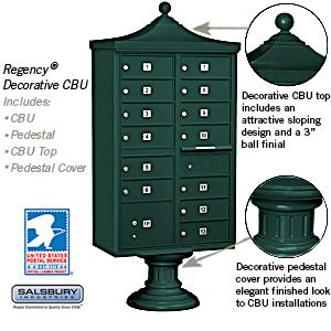 Salsbury Regency Decorative Cluster Box Unit with 13 Doors and 1 Parcel Locker with USPS Access – Type IV