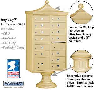Salsbury Regency Decorative Cluster Box Unit with 13 Doors and 1 Parcel Locker with USPS Access – Type IV