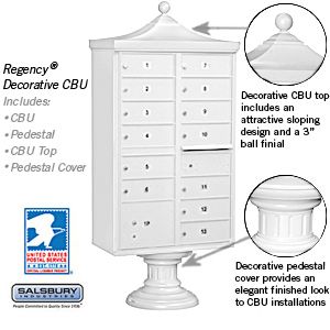 Salsbury Regency Decorative Cluster Box Unit with 13 Doors and 1 Parcel Locker with USPS Access – Type IV