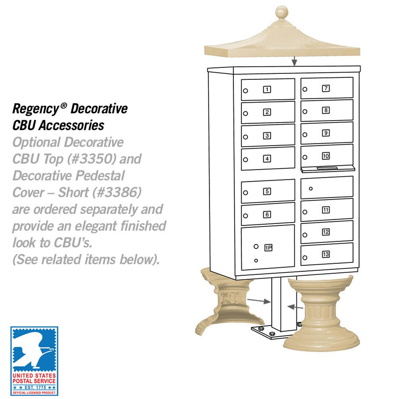 13 Door High Security USPS Cluster Mailbox CBU with 1 Parcel Locker, Pedestal Included