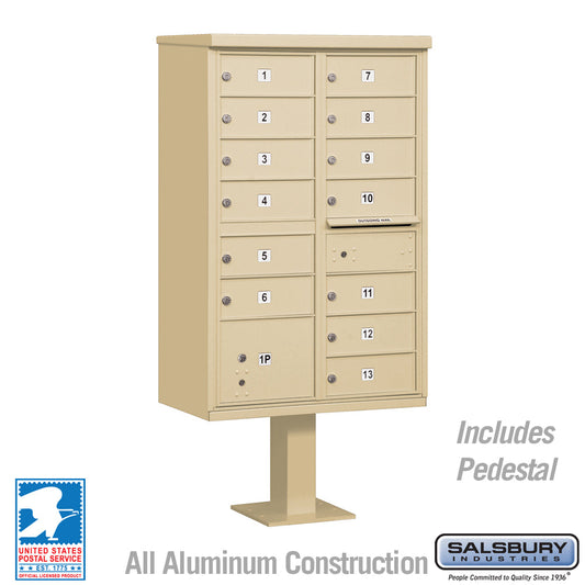 Salsbury 3313-U 13 Door Cluster Mailbox Premium Package with Pedestal and Installation Hardware