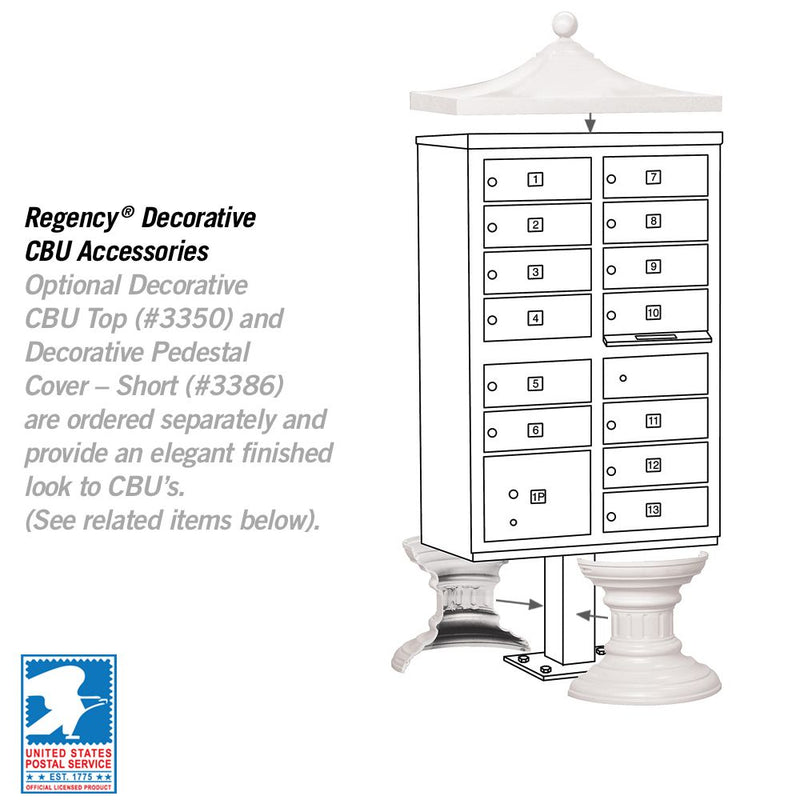13 Door High Security USPS Cluster Mailbox CBU with 1 Parcel Locker, Pedestal Included