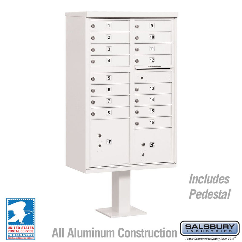 Salsbury Cluster Box Unit with 16 Doors and 2 Parcel Lockers in White with USPS Access – Type III