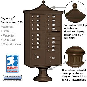 Salsbury Regency Decorative Cluster Box Unit with 16 Doors and 2 Parcel Lockers with USPS Access – Type III