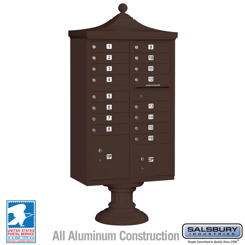 Salsbury Regency Decorative Cluster Box Unit with 16 Doors and 2 Parcel Lockers with USPS Access – Type III
