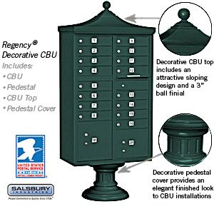 Salsbury Regency Decorative Cluster Box Unit with 16 Doors and 2 Parcel Lockers with USPS Access – Type III