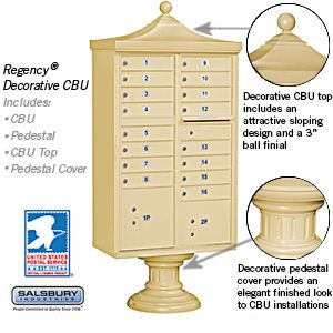 Salsbury Regency Decorative Cluster Box Unit with 16 Doors and 2 Parcel Lockers with USPS Access – Type III