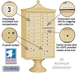 Salsbury Regency Decorative Cluster Box Unit with 16 Doors and 2 Parcel Lockers with USPS Access – Type III