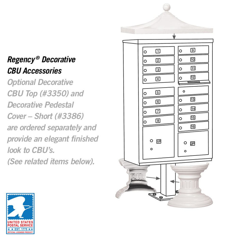 16 Door High Security USPS Cluster Mailbox CBU with 2 Parcel Lockers, Pedestal Included