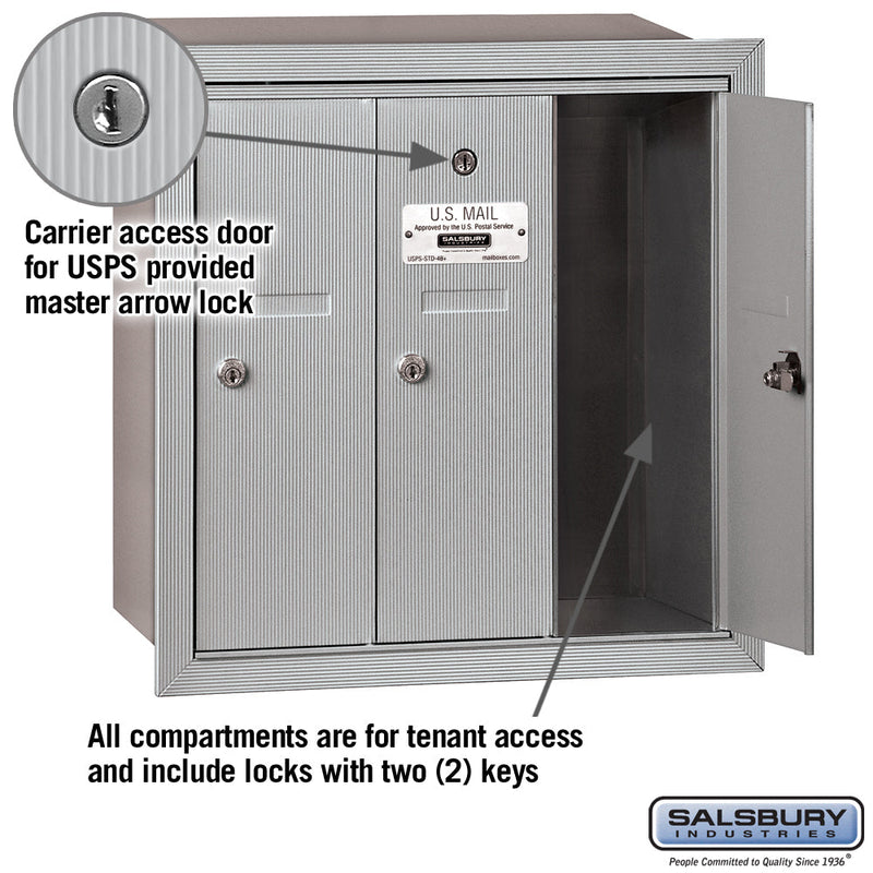 Salsbury Vertical Mailbox - 3 Doors Recessed Mounted - USPS Access