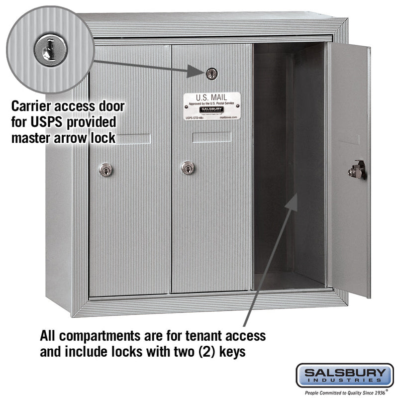 Salsbury Vertical Mailbox - 3 Doors Surface Mounted - USPS Access