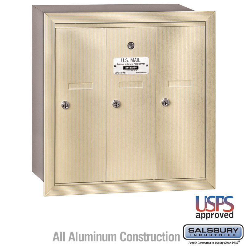 Salsbury Vertical Mailbox - 3 Doors - Sandstone - Recessed Mounted - USPS Access