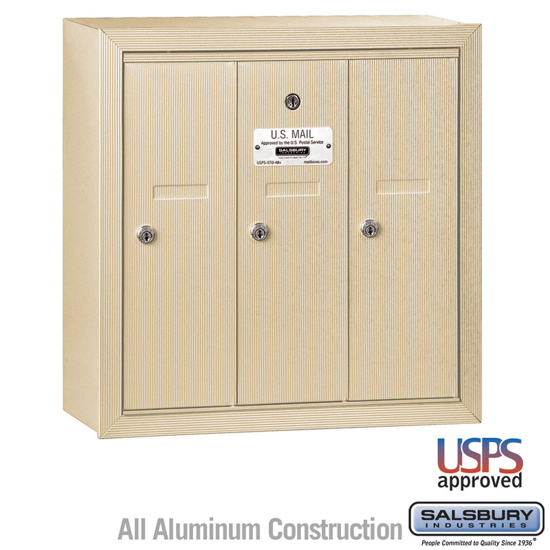 Salsbury Vertical Mailbox - 3 Doors - Sandstone - Surface Mounted - USPS Access