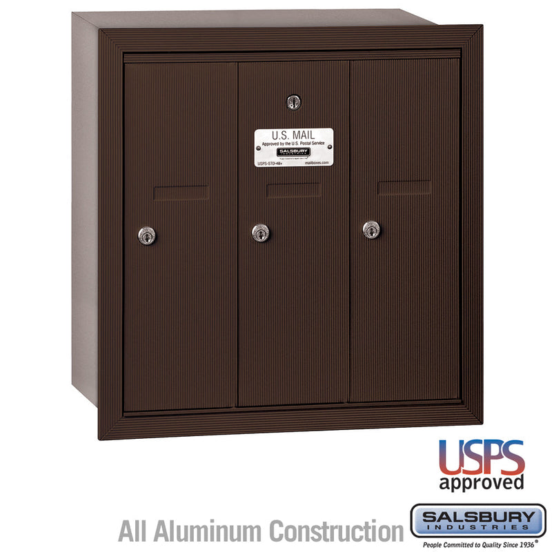 Salsbury Vertical Mailbox - 3 Doors - Bronze - Recessed Mounted - USPS Access
