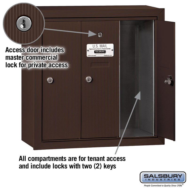Salsbury Vertical Mailbox (Includes Master Commercial Lock) - 3 Doors - Surface Mounted - Private Access