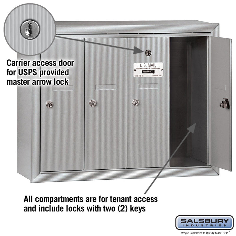 Salsbury Vertical Mailbox - 4 Doors Surface Mounted - USPS Access