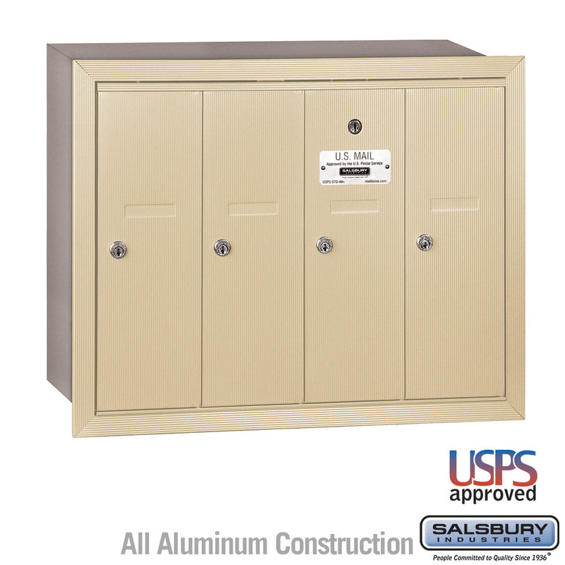 Salsbury Vertical Mailbox - 4 Doors - Sandstone - Recessed Mounted - USPS Access
