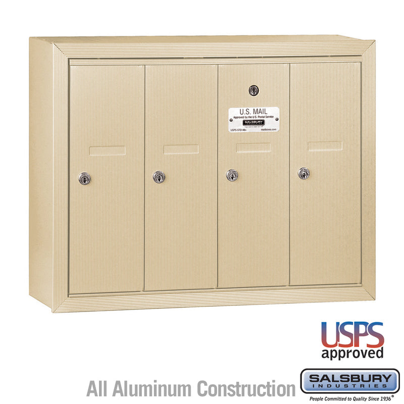 Salsbury Vertical Mailbox - 4 Doors - Sandstone - Surface Mounted - USPS Access