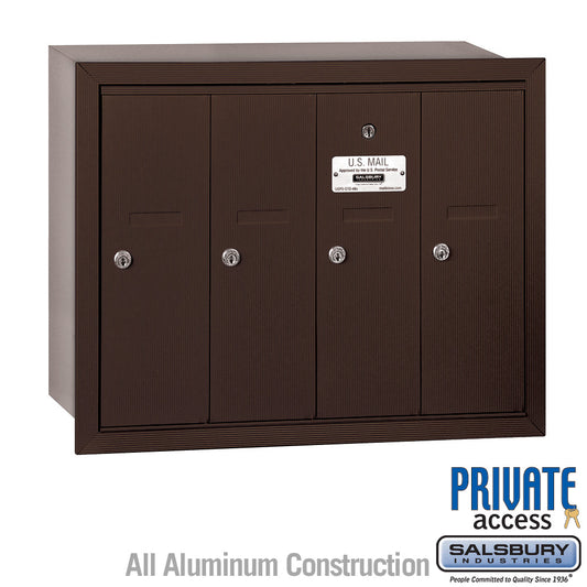 Salsbury Vertical Mailbox (Includes Master Commercial Lock) - 4 Doors - Recessed Mounted - Private Access